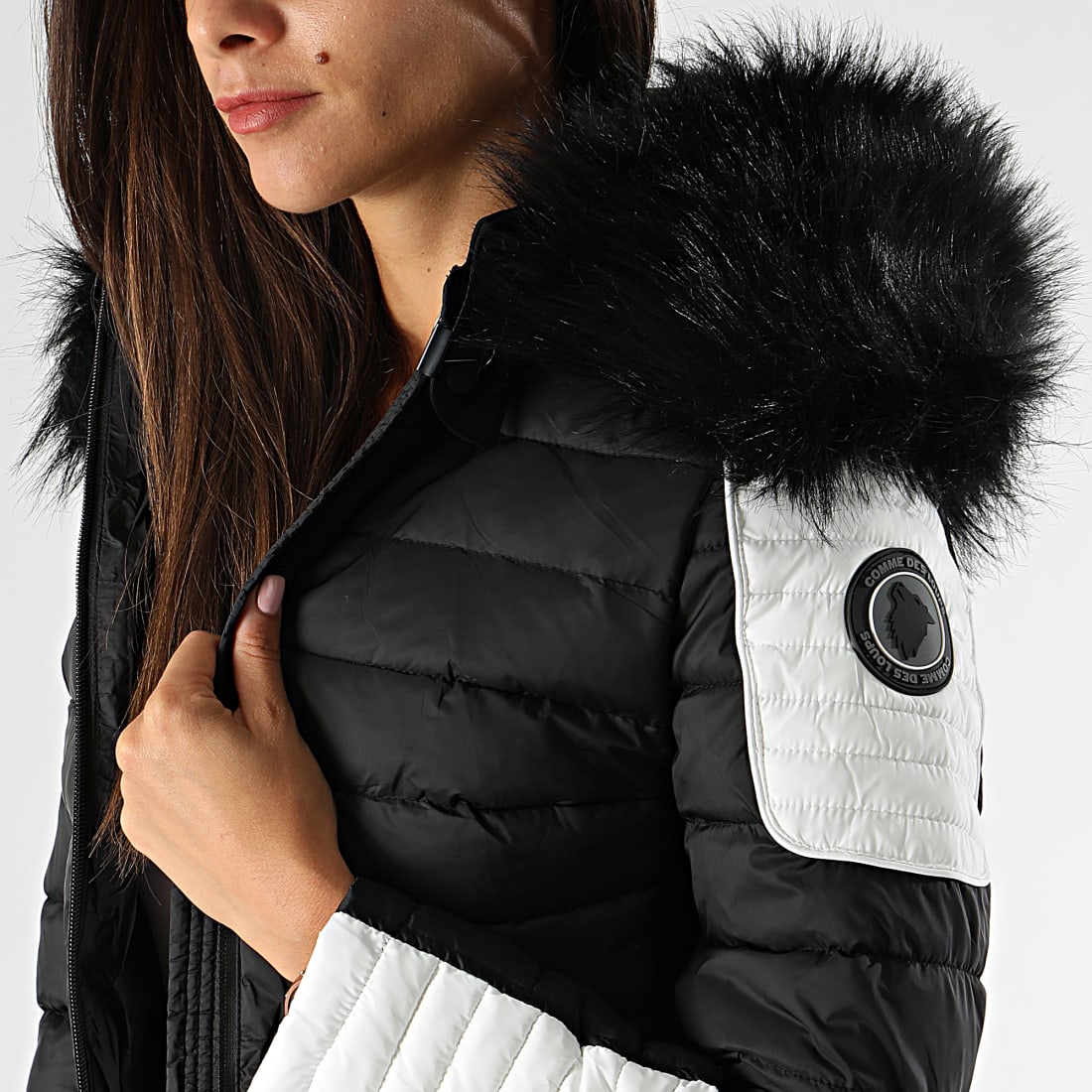 Comme Des Loups Doudoune Femme Capuche Fourrure Oxford Noir